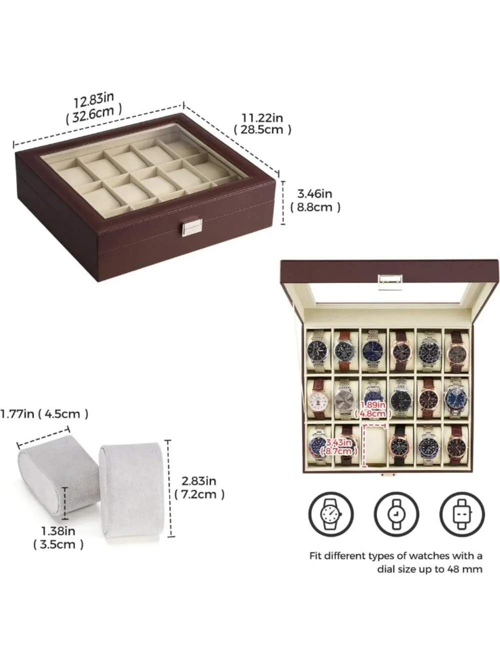 18-Slot Watch Box Organizer - Elegant Espresso & Beige Display Case for Watches